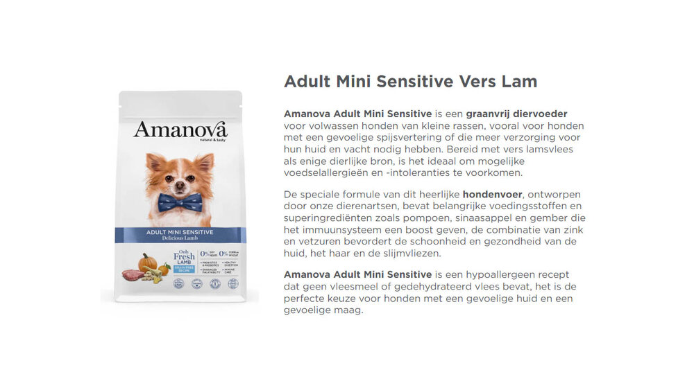 Amanova Adult Mini Sensitive Delicious Lamb 7 kg Graanvrij