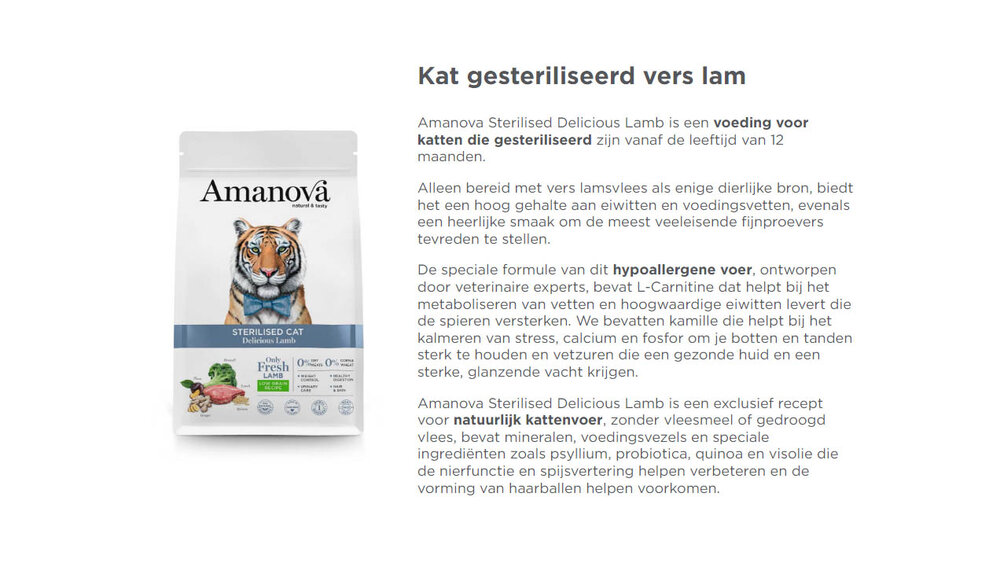 Amanova Sterilised Cat Delicious Lamb 4 kg Graanvrij