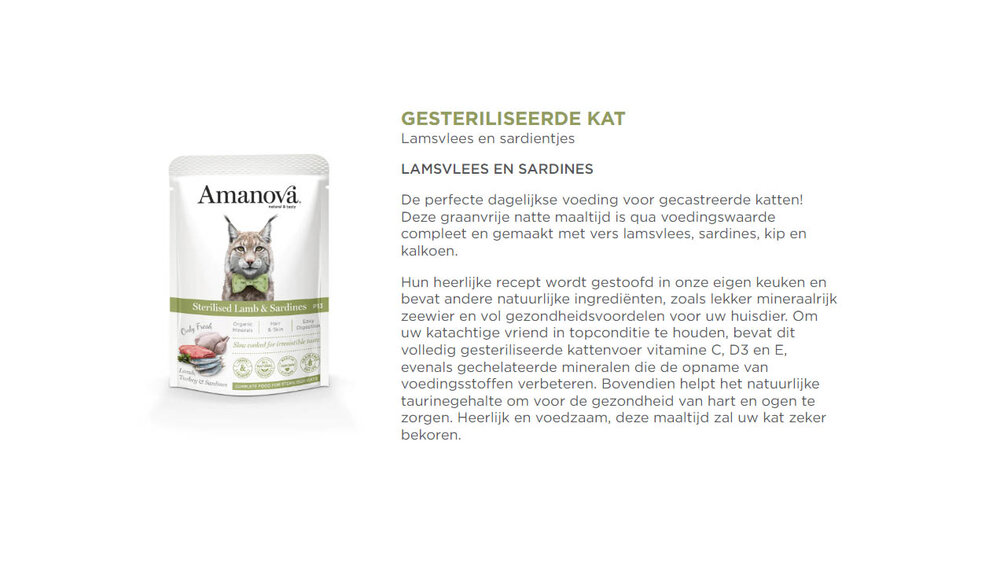 Amanova kattenvoer pouch Sterilised Lamb &amp; sardines P13 graanvrij