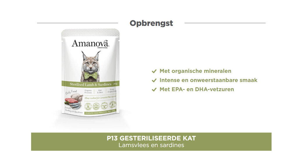 Amanova kattenvoer pouch Sterilised Lamb &amp; sardines P13 graanvrij