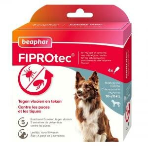 Beaphar FIPROtec Parasietbehandeling Hond 10&ndash;20 kg 4 Pipetten &ndash; Tegen Vlooien en Teken