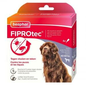 Beaphar FIPROtec Parasietbehandeling Hond 40&ndash;60 kg 4 Pipetten &ndash; Tegen Vlooien en Teken