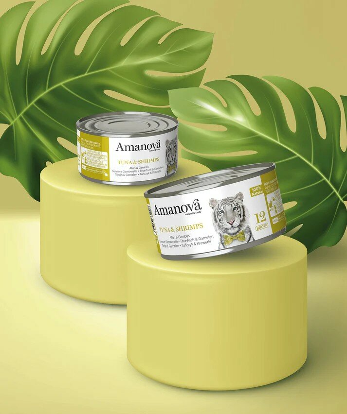 Amanova 12 Tuna &amp; Shrimps 70g blikvoer in bouillon voor de kat