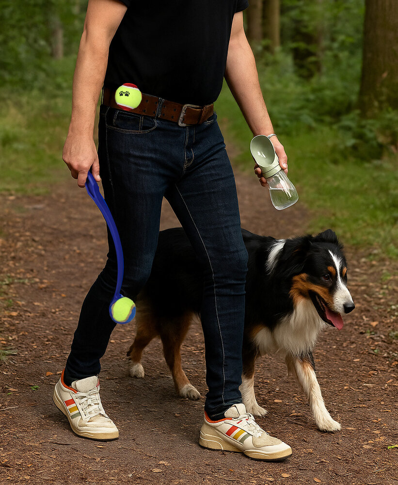 Boon Werpstok Medium 48 cm met Tennisbal | Apporteerspeelgoed hond