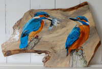 Schilderij ijsvogels op hout 53 x 35 cm.