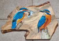 Schilderij ijsvogels op hout 53 x 35 cm.