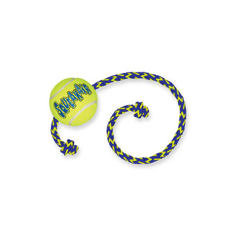 Kong Air Squeakair Tennis Ball + Touw Geel