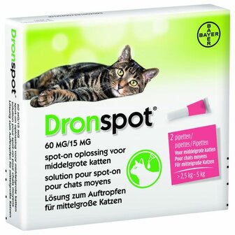 Dronspot Spot-On Kat 2,5-5kg anit-wormenmiddel 2pip