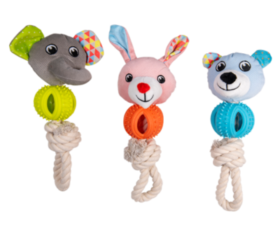 Jack and Vanilla Hug Knuffel met touw en bijtbal Assorti 26 cm