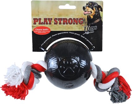 Play Strong rubber bal met floss 10 cm, zwart
