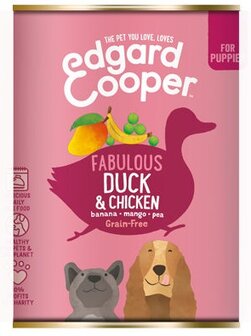 Edgard&amp;Cooper Blik Puppy Eend Kip Banaan 400 g Graanvrij