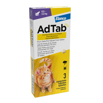 Adtab Anti Vlo en Teek Kauwtabeletten Kat 0,5-2,0 kg 3 tabletten