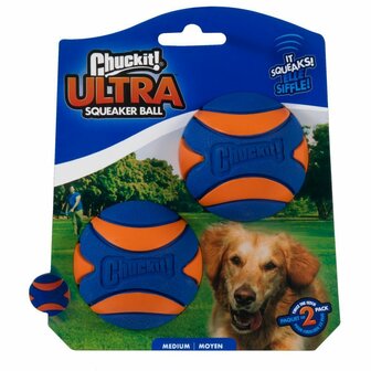 Chuckit! Ball Ultra Squeaker Medium 2 stuks 6,5 cm blauw