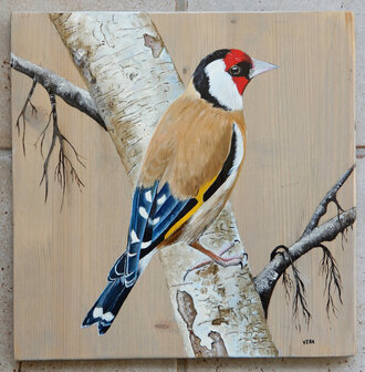 Schilderij putter op hout 30 x 30 cm.