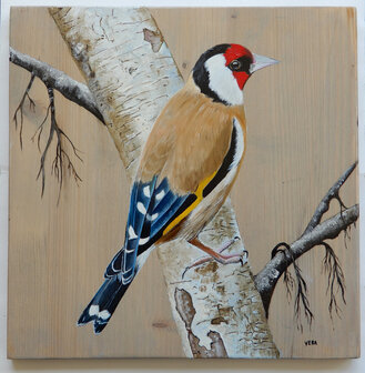 Schilderij putter op hout 30 x 30 cm.