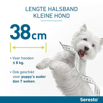 Seresto halsband 38 cm voor hond tot 8kg tegen vlooien, teken, luizen 