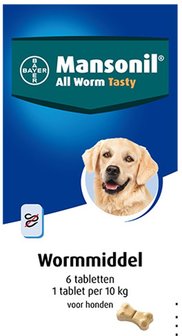 Bayer Mansonil Wormmiddel hond 6 tabletten