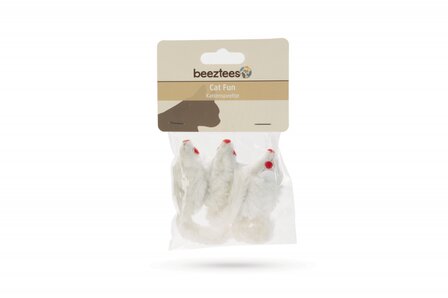 Beeztees kattenspeeltje pluche muisjes 3 st wit