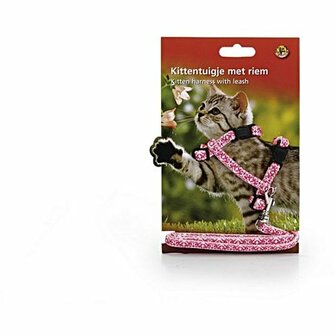 Beeztees kittentuigje met riem roze/wit