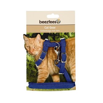 Beeztees nylon kattentuigje met riem blauw