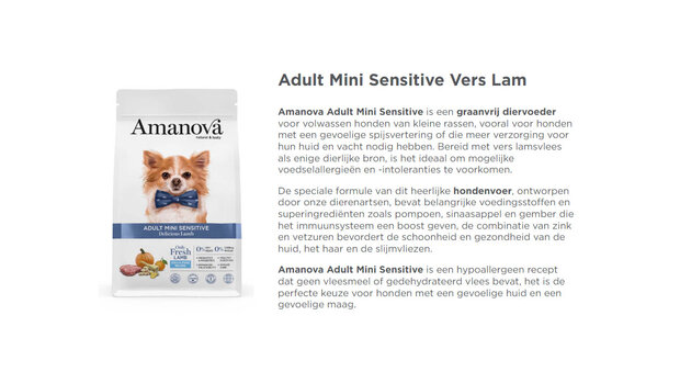 Amanova Adult Mini Sensitive Delicious Lamb 7 kg Graanvrij