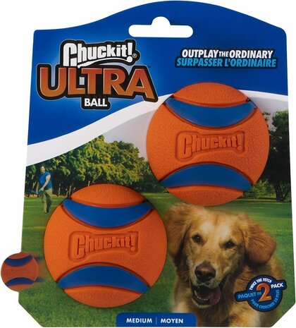 Chuckit! Ball Ultra Squeaker Medium 2 stuks 6,5 cm oranje