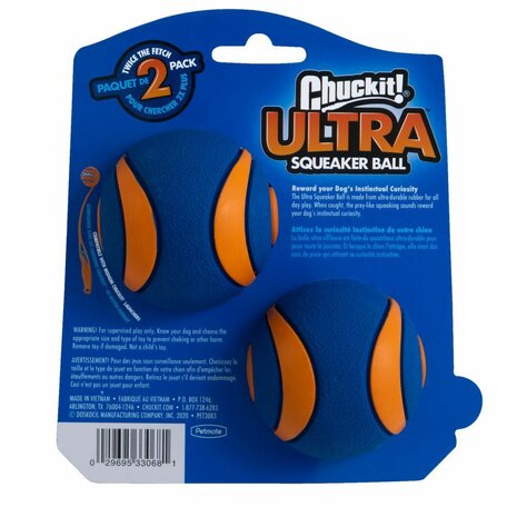 Chuckit! Ball Ultra Squeaker Medium 2 stuks 6,5 cm blauw