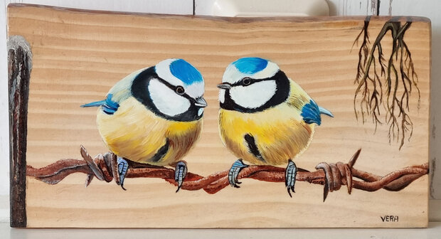Schilderij pimpelmezen  op hout 29 x 16 cm.