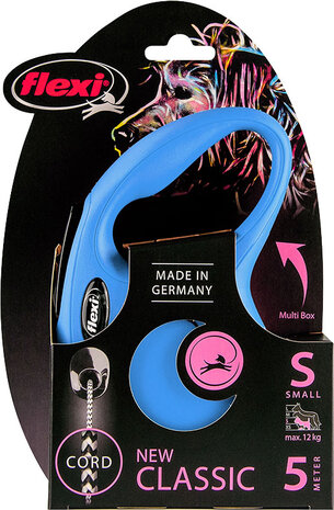 flexi rollijn CLASSIC cord S blauw, 5 meter.