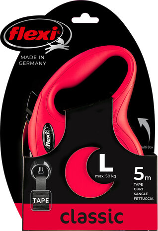 Flexi Rollijn Classic Tape L Rood 5 Meter