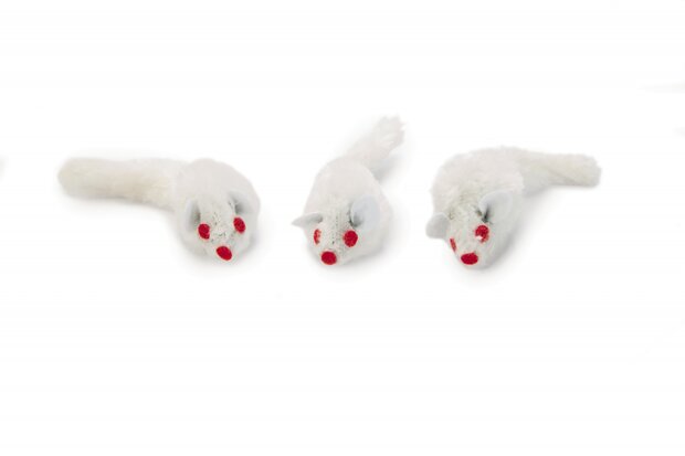Beeztees kattenspeeltje pluche muisjes 3 st wit