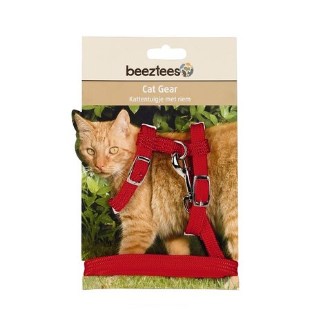 Beeztees nylon kattentuigje met riem rood