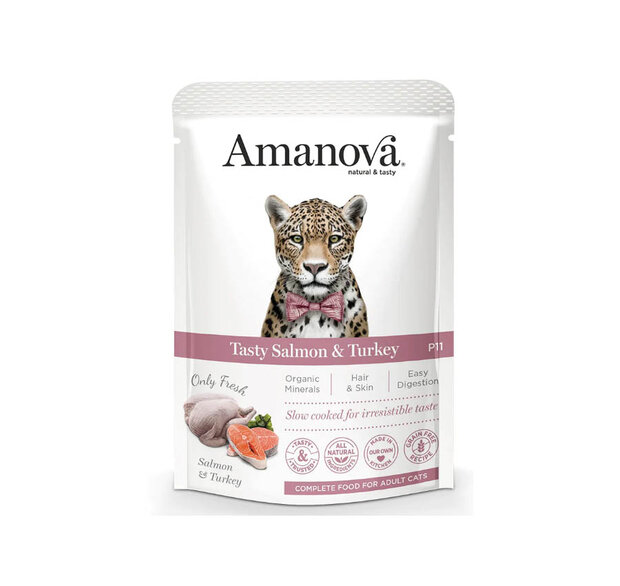 Amanova kattenvoer pouch tasty salmon &amp; turkey P11 Graanvrij