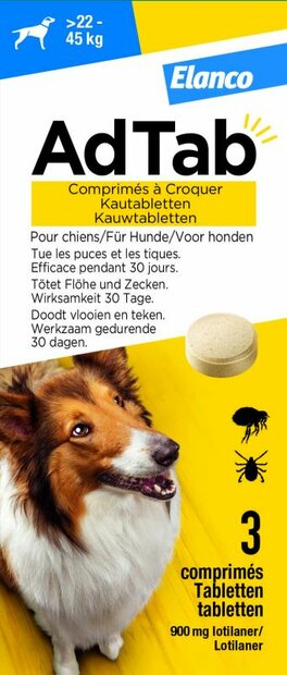 AdTab Kauwtablet Anti Vlooien en teken Hond 22-45 kg 3 stuks