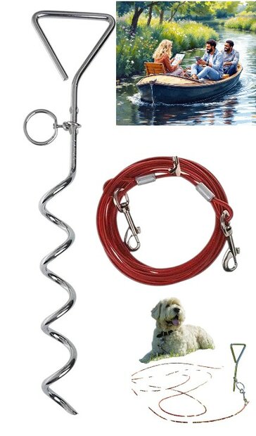 Vastlegspiraal + 5 meter lijn/kabel voor Boot / vaartuig en uw hond
