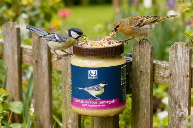 Pindakaas voor tuinvogels met meelwormen