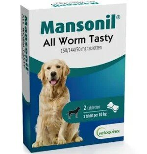 Bayer Mansonil All Worm Dog Flavour 150/144/50 mg ontwormingstabletten 2 stuks