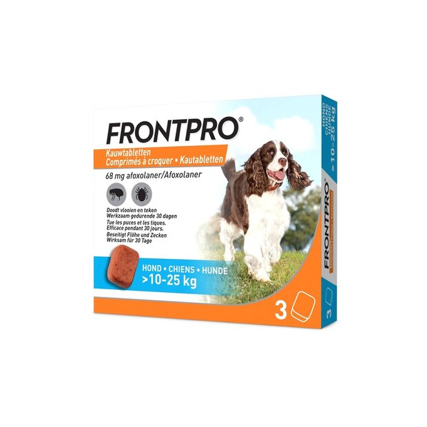 Frontpro Dog 3 Tabletten 10&ndash;25 kg &ndash; Vlooien- en Tekenmiddel voor Honden