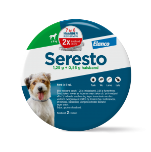 Seresto halsband 38 cm voor hond tot 8kg tegen vlooien, teken, luizen 