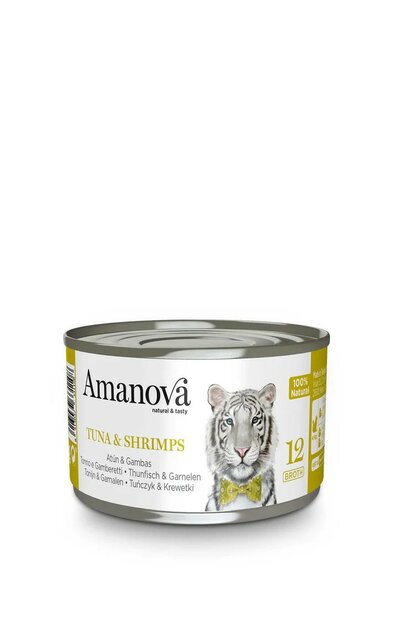 Amanova 12 Tuna &amp; Shrimps 70g blikvoer in bouillon voor de kat