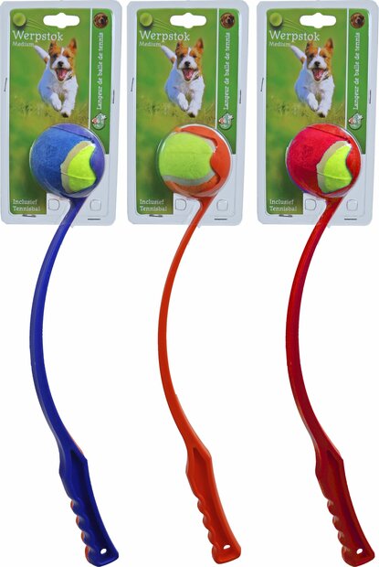 Boon Werpstok Medium 48 cm met Tennisbal | Apporteerspeelgoed hond